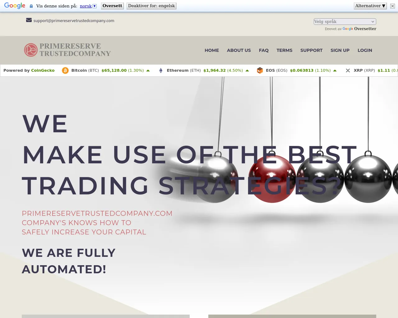 Screenshot of primereservetrustedcompany.com