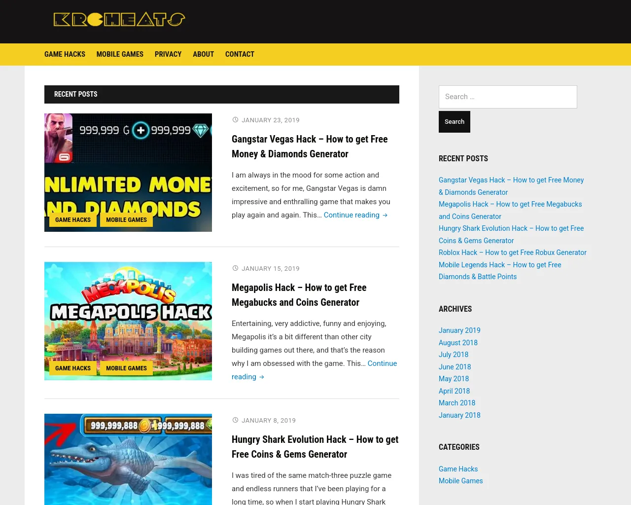 Screenshot of krcheats.com