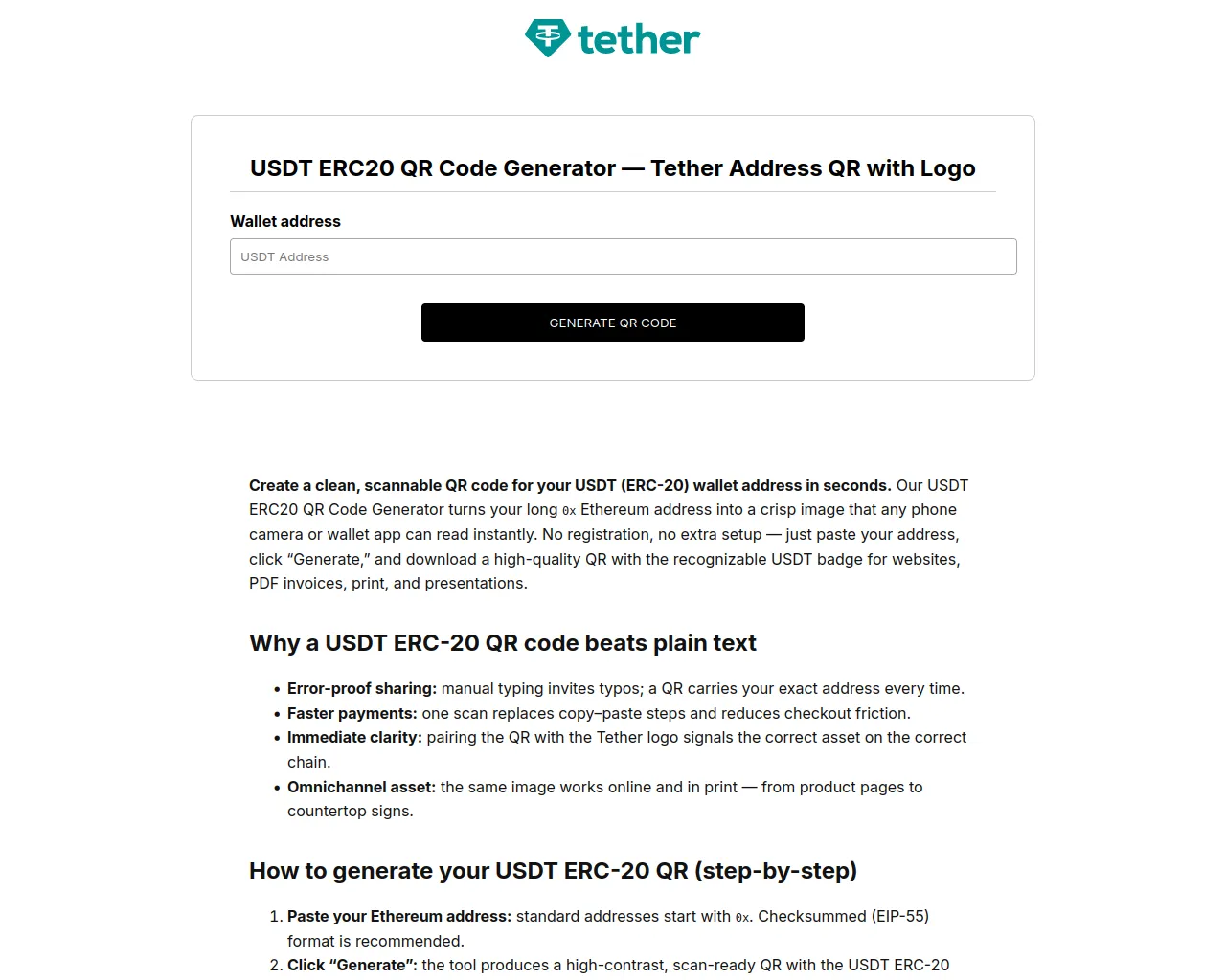 Screenshot of usdt-erc20-qr-code-generator.com